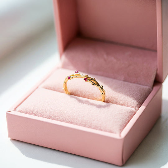 Minimalist Band | Vine & Bud Design | Diamond Simulant | Gold Plating | Luxe5162