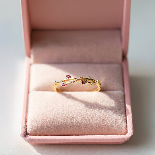 Minimalist Band | Vine & Bud Design | Diamond Simulant | Gold Plating | Luxe5162