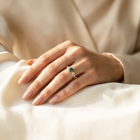 Tealy Green Ring | Round Brilliant Cut | Diamond Simulant | Gold Plating | Luxe5163