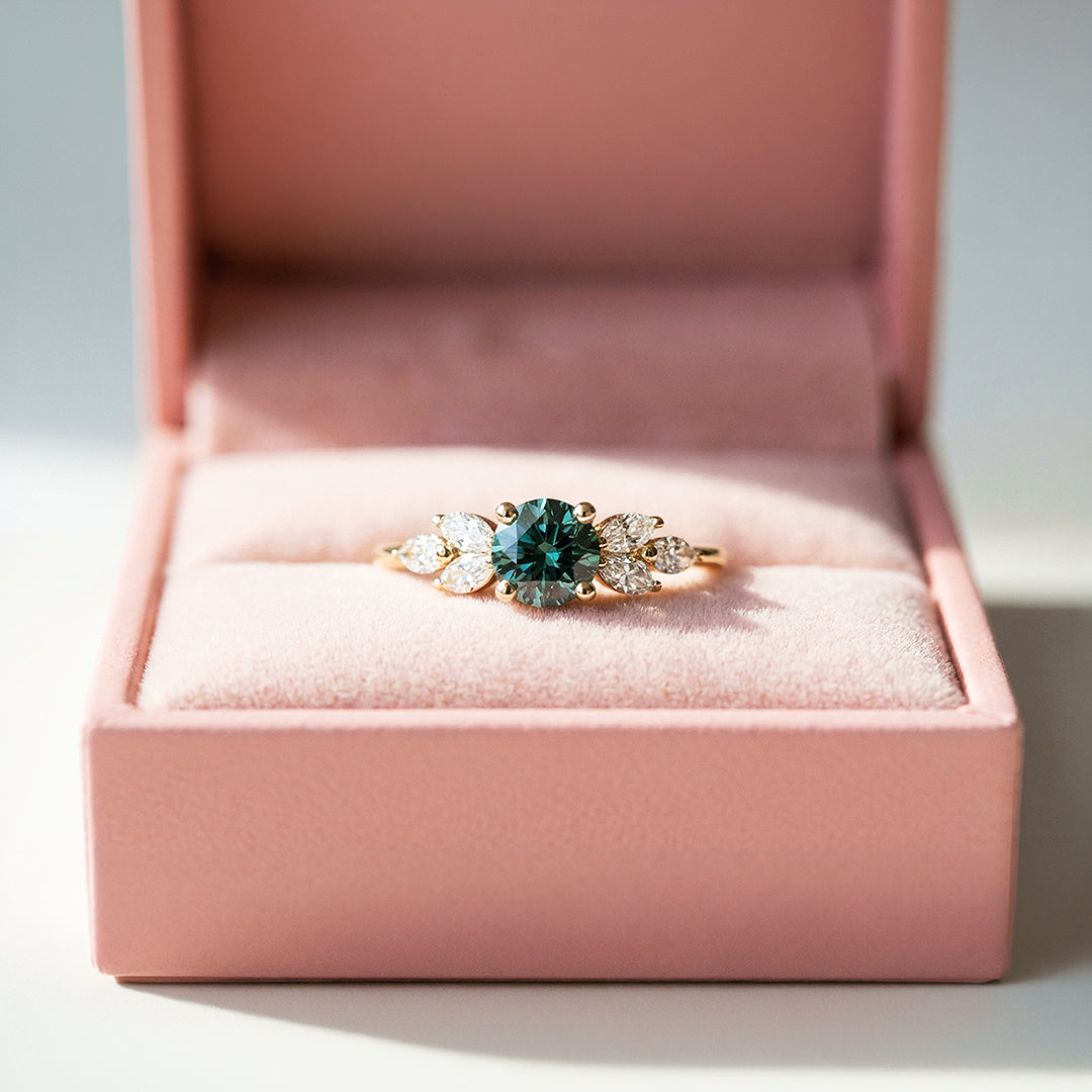 Tealy Green Ring | Round Brilliant Cut | Diamond Simulant | Gold Plating | Luxe5163