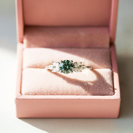 Tealy Green Ring | Round Brilliant Cut | Diamond Simulant | Gold Plating | Luxe5163