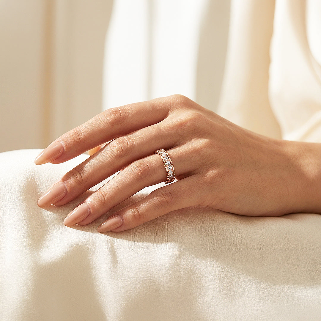 Eternity Band | Beaded Border | Diamond Simulant | Rose Gold Plating | Luxe5164