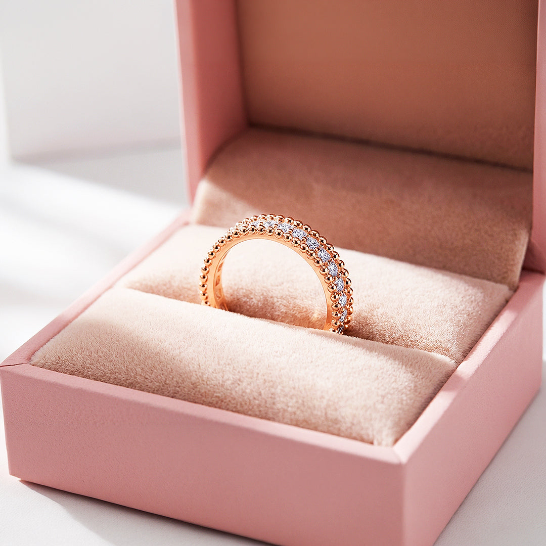 Eternity Band | Beaded Border | Diamond Simulant | Rose Gold Plating | Luxe5164