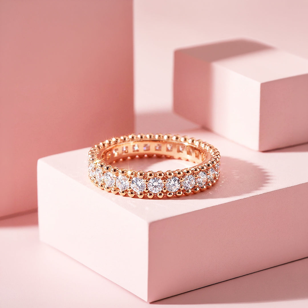Eternity Band | Beaded Border | Diamond Simulant | Rose Gold Plating | Luxe5164