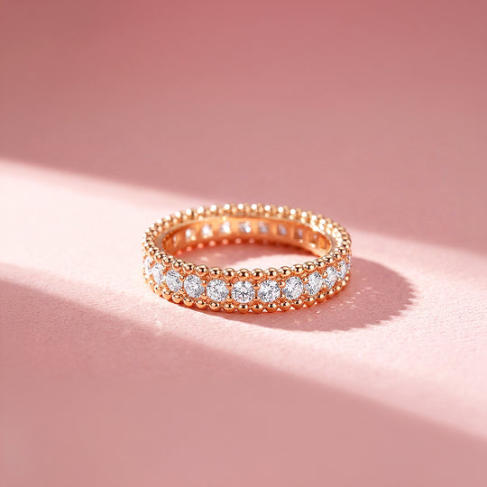 Eternity Band | Beaded Border | Diamond Simulant | Rose Gold Plating | Luxe5164