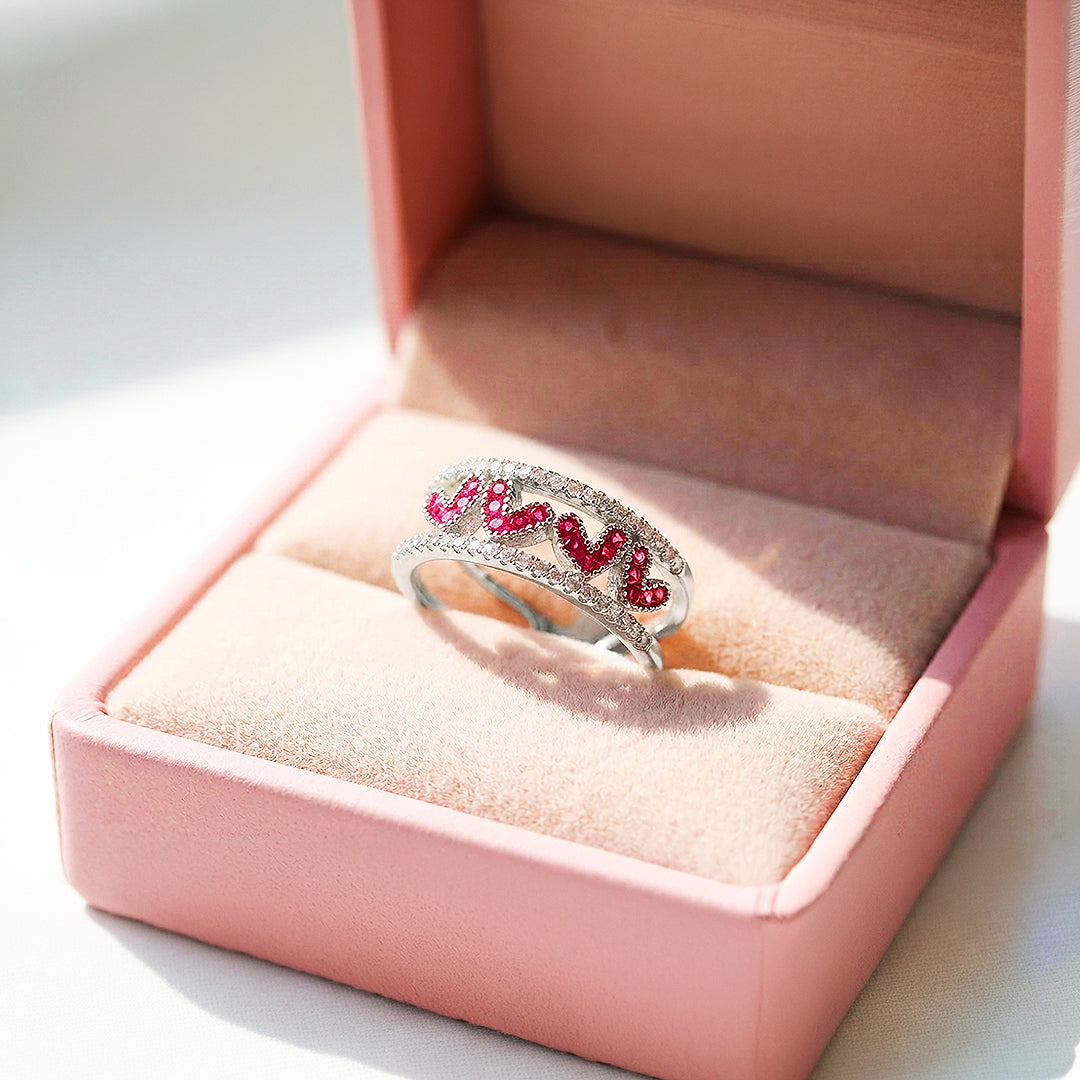 Double Band Statement Ring | Ruby Red Accents | Diamond Simulant | Rose Gold & White Gold Plated | Luxe5165