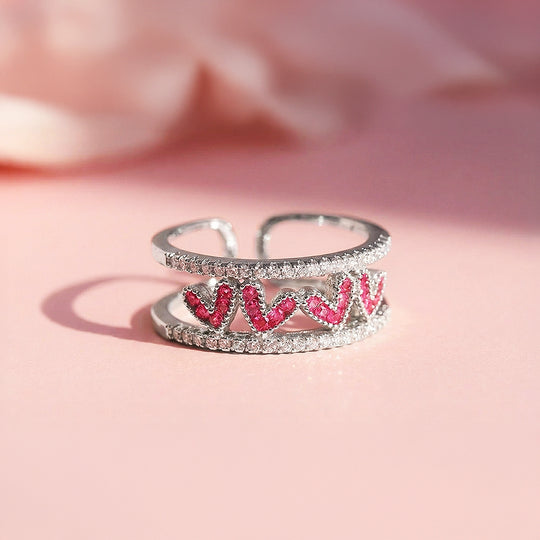 Double Band Statement Ring | Ruby Red Accents | Diamond Simulant | Rose Gold & White Gold Plated | Luxe5165