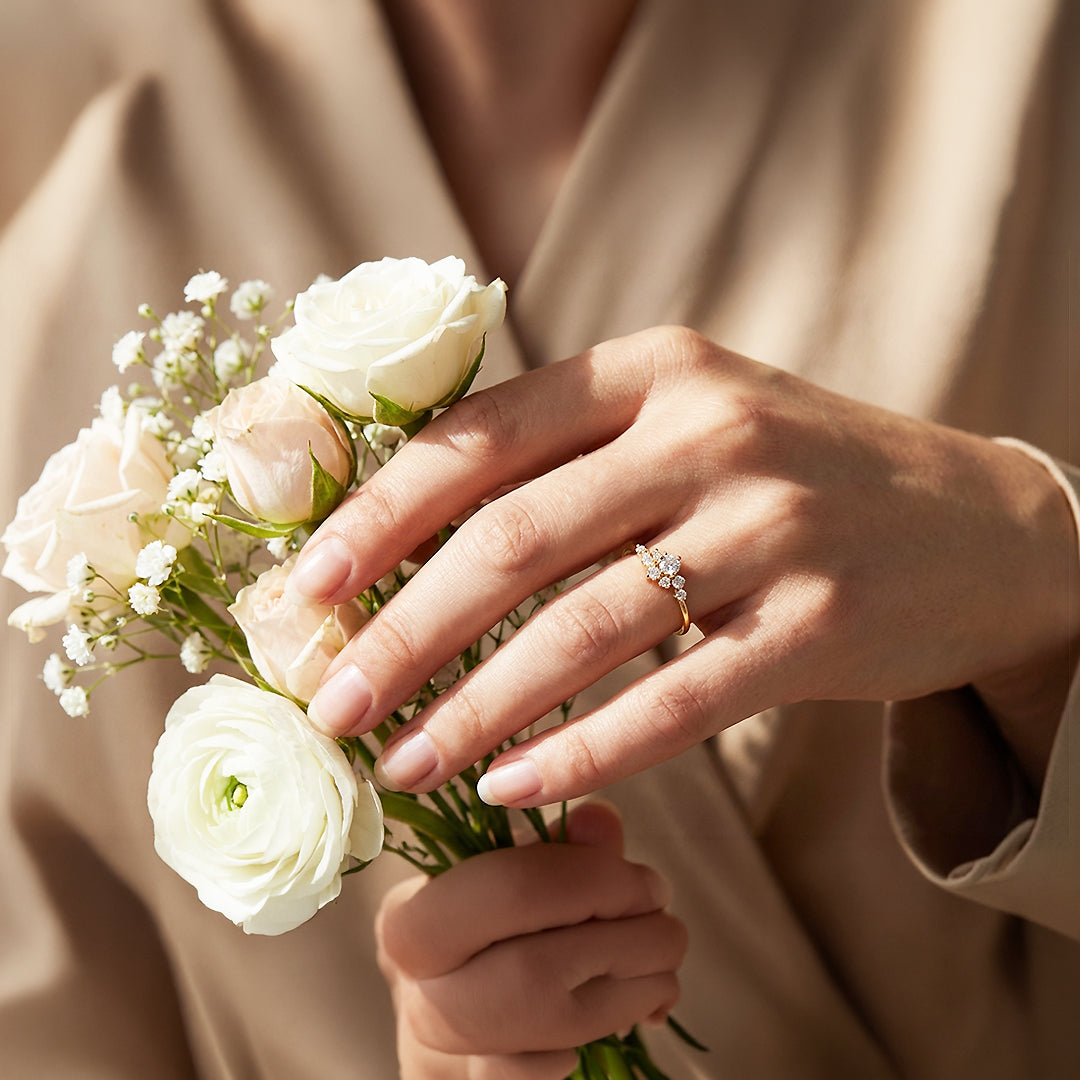 Cluster Ring | Petite Brilliance | Diamond Simulant | Titanium Steel | Luxe5170