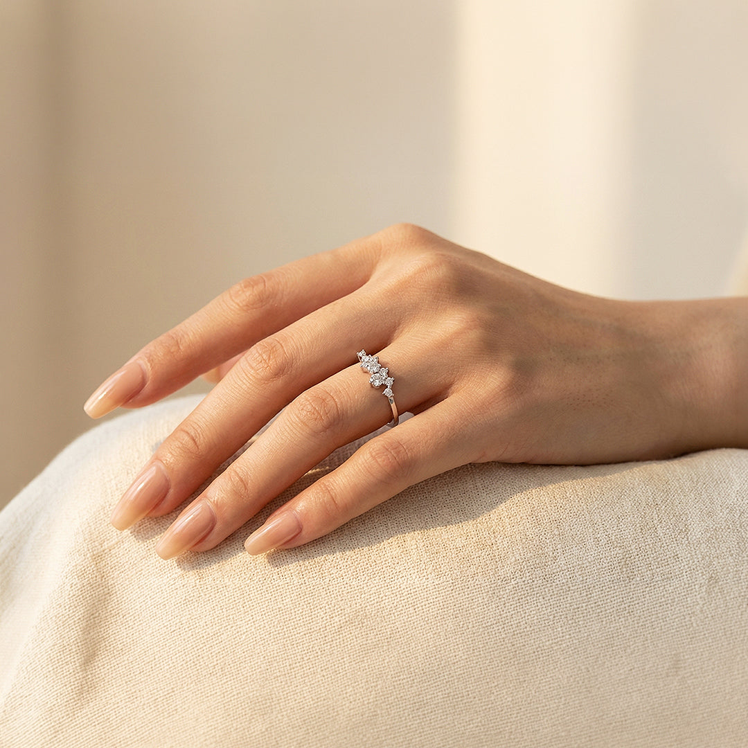 Cluster Ring | Petite Brilliance | Diamond Simulant | Titanium Steel | Luxe5170