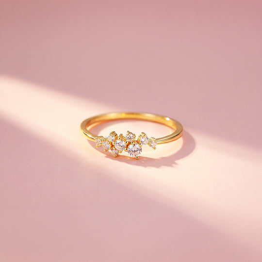 Cluster Ring | Petite Brilliance | Diamond Simulant | Titanium Steel | Luxe5170