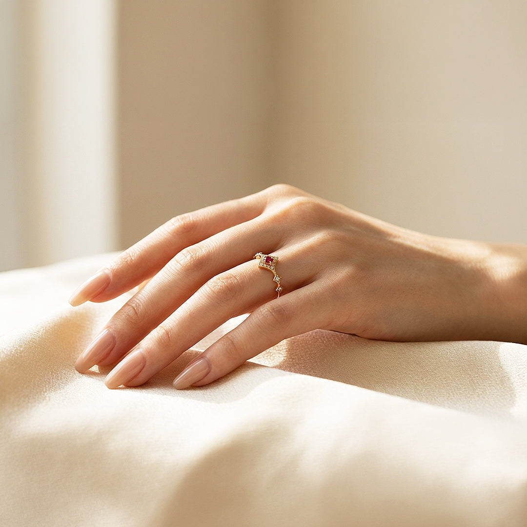 Statement Ring | Adjustable | Pink Diamond Simulant | Gold Plated | Luxe5172