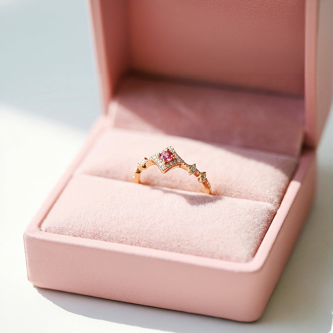 Statement Ring | Adjustable | Pink Diamond Simulant | Gold Plated | Luxe5172