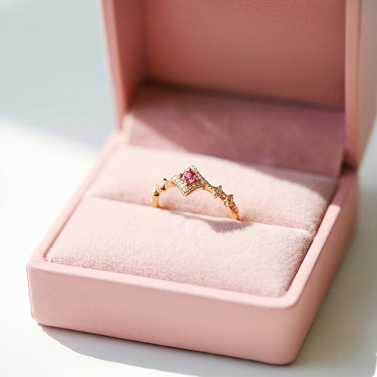 Statement Ring | Adjustable | Pink Diamond Simulant | Gold Plated | Luxe5172