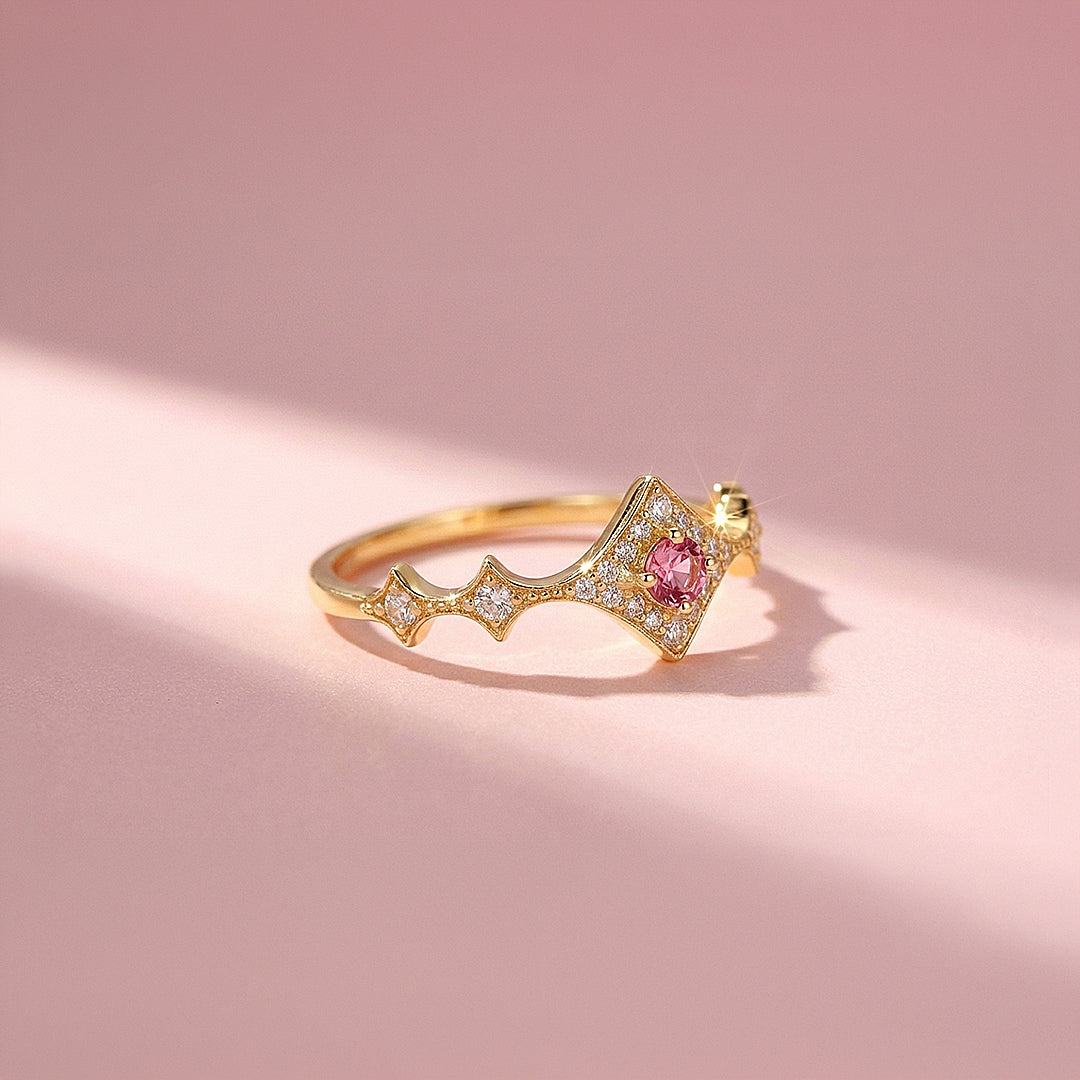 Statement Ring | Adjustable | Pink Diamond Simulant | Gold Plated | Luxe5172