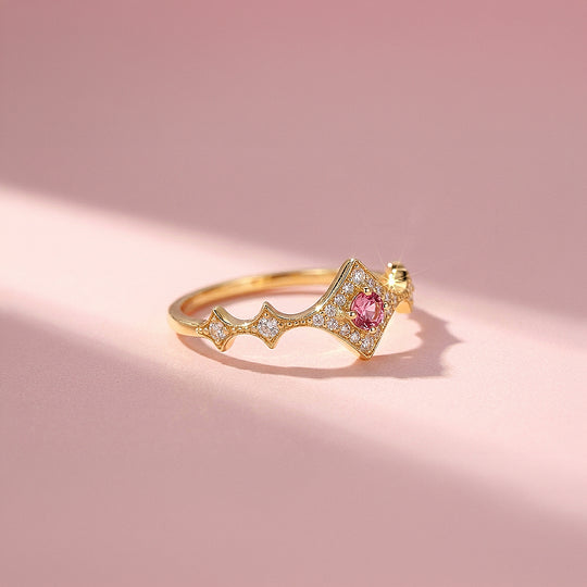 Statement Ring | Adjustable | Pink Diamond Simulant | Gold Plated | Luxe5172