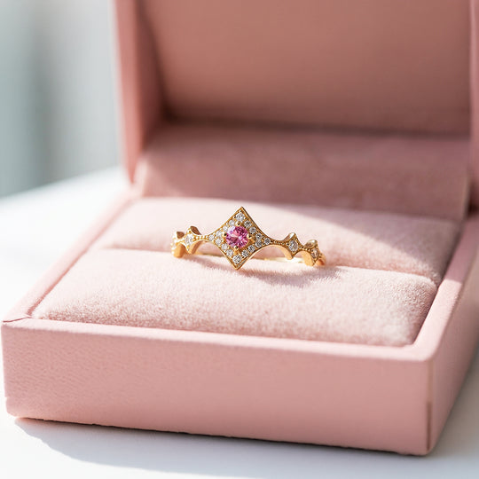 Statement Ring | Adjustable | Pink Diamond Simulant | Gold Plated | Luxe5172