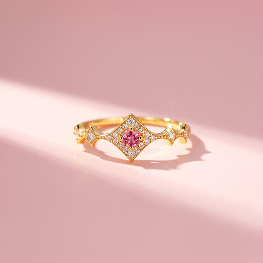 Statement Ring | Adjustable | Pink Diamond Simulant | Gold Plated | Luxe5172