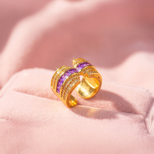 Statement Ring | Adjustable | Purple Diamond Simulant | Gold Plated | Luxe5173