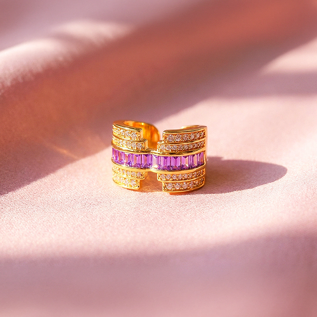Statement Ring | Adjustable | Purple Diamond Simulant | Gold Plated | Luxe5173
