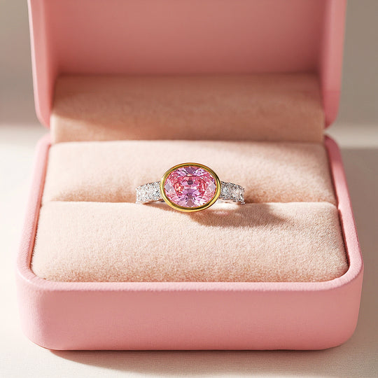 Statement Ring | Oval Cut | Pink Diamond Simulant | Gold Bezel Setting | Luxe5174
