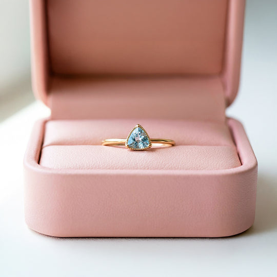Solitaire Ring | Trillion Cut | Blue Topaz Diamond Simulant | Gold Plating | Luxe5175
