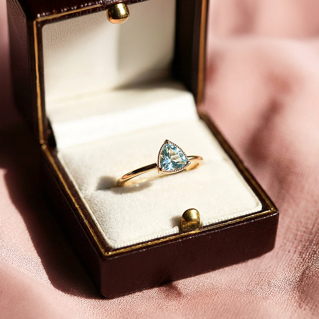 Solitaire Ring | Trillion Cut | Blue Topaz Diamond Simulant | Gold Plating | Luxe5175