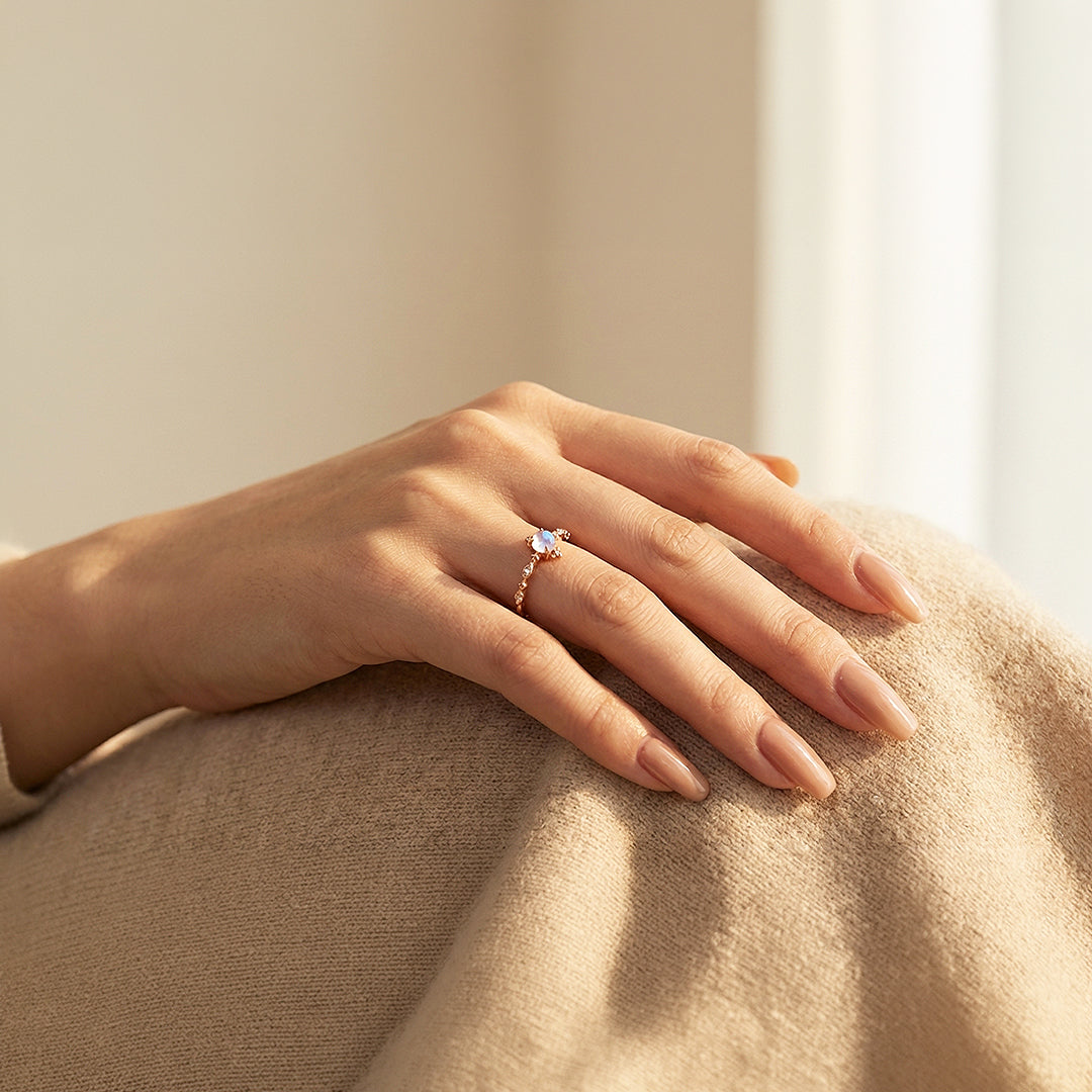 Solitaire Ring | Moonstone | Diamond Simulant | Gold Plated | Luxe5176 - Rings | Singapore Jewellery, Wedding Rings &amp; Gifts | Same Day Delivery | Tiara.com.sg