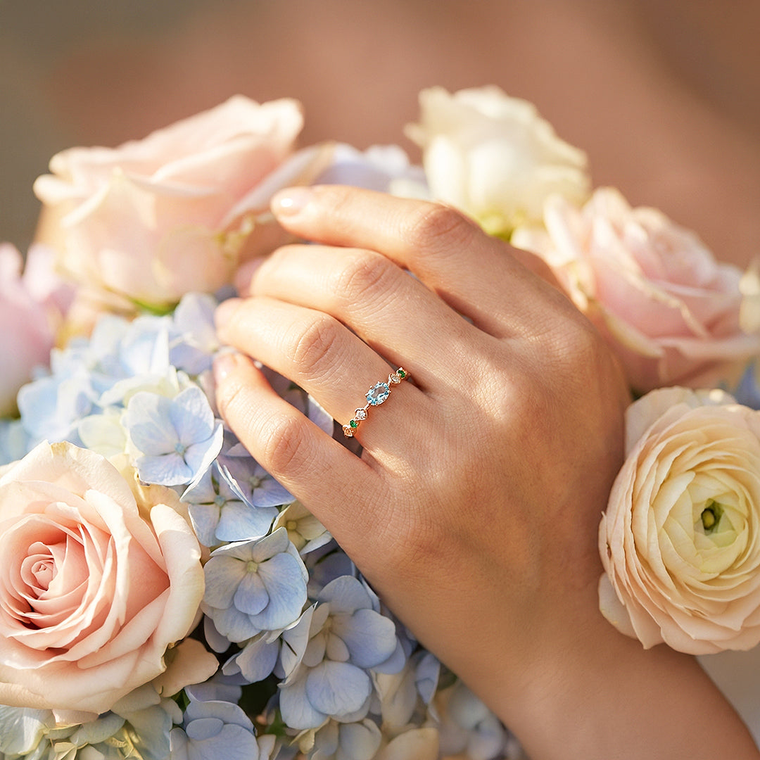 Solitaire Ring | Blue Topaz | Diamond Simulant | Gold Plating | Luxe5177