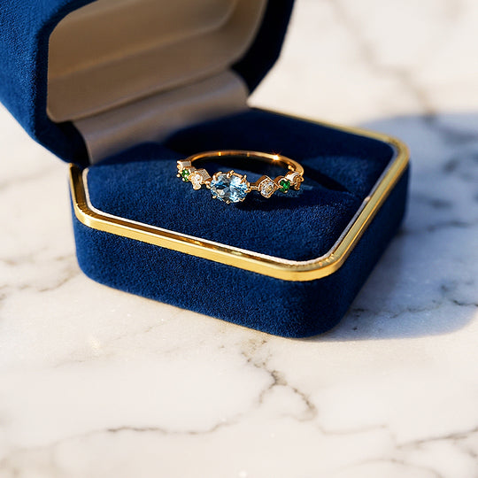 Solitaire Ring | Blue Topaz | Diamond Simulant | Gold Plating | Luxe5177