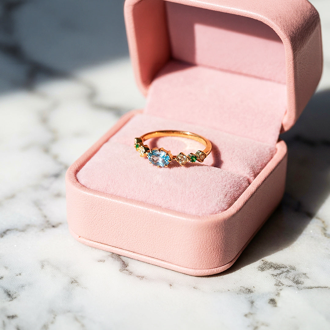 Solitaire Ring | Blue Topaz | Diamond Simulant | Gold Plating | Luxe5177