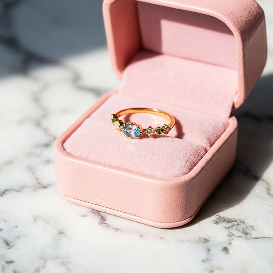 Solitaire Ring | Blue Topaz | Diamond Simulant | Gold Plating | Luxe5177