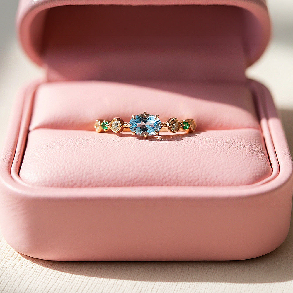 Solitaire Ring | Blue Topaz | Diamond Simulant | Gold Plating | Luxe5177 - Rings | Singapore Jewellery, Wedding Rings & Gifts | Same Day Delivery | Tiara.com.sg