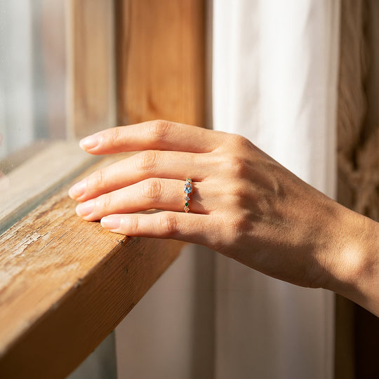 Solitaire Ring | Blue Topaz | Diamond Simulant | Gold Plating | Luxe5177