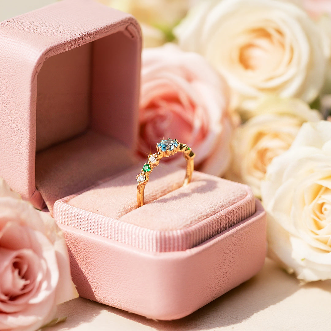 Solitaire Ring | Blue Topaz | Diamond Simulant | Gold Plating | Luxe5177