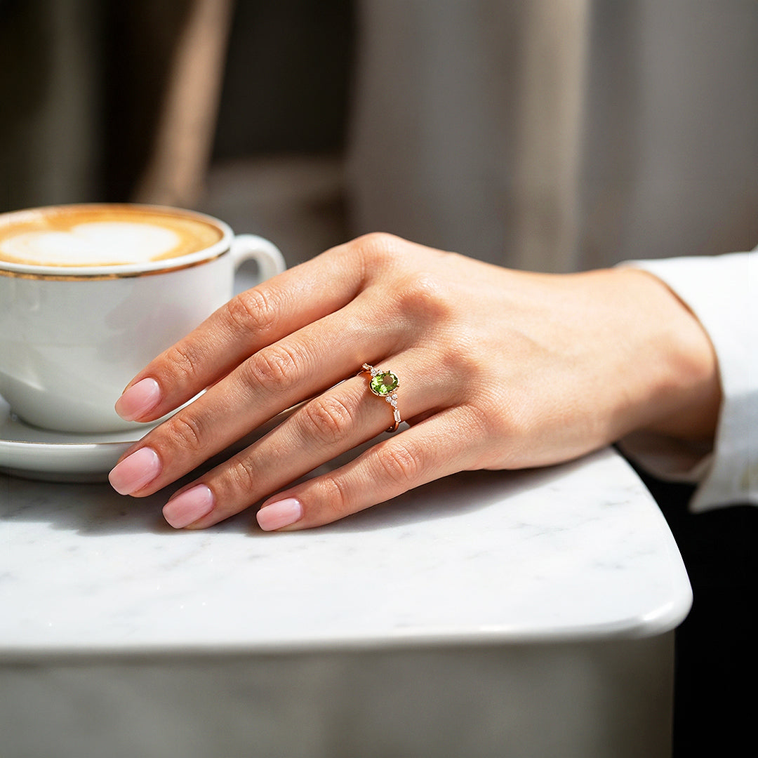 Solitaire Ring | Oval Cut | Peridot Diamond Simulant | Gold Plated | Luxe5178 - Rings | Singapore Jewellery, Wedding Rings & Gifts | Same Day Delivery | Tiara.com.sg