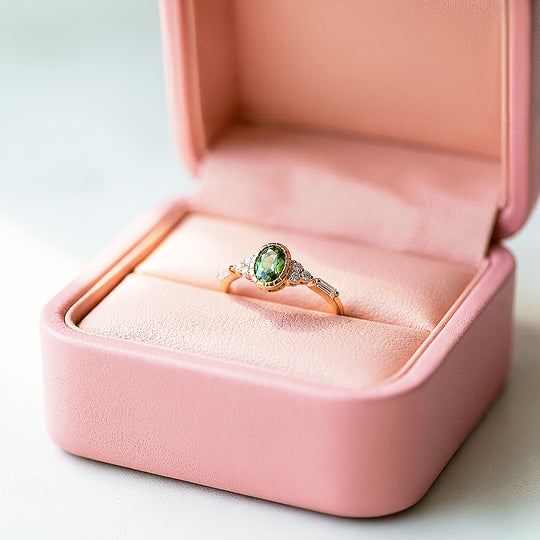 Solitaire Ring | Oval Cut | Peridot Diamond Simulant | Gold Plated | Luxe5178