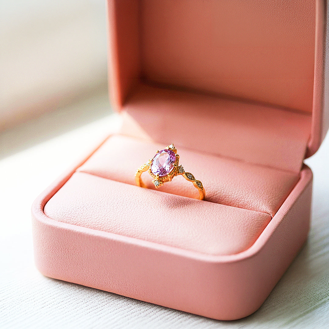 Solitaire Ring | Oval Cut | Amethyst Diamond Simulant | Luxe5179