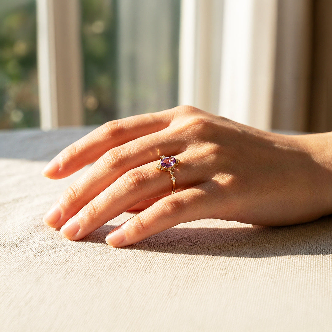 Solitaire Ring | Oval Cut | Amethyst Diamond Simulant | Luxe5179