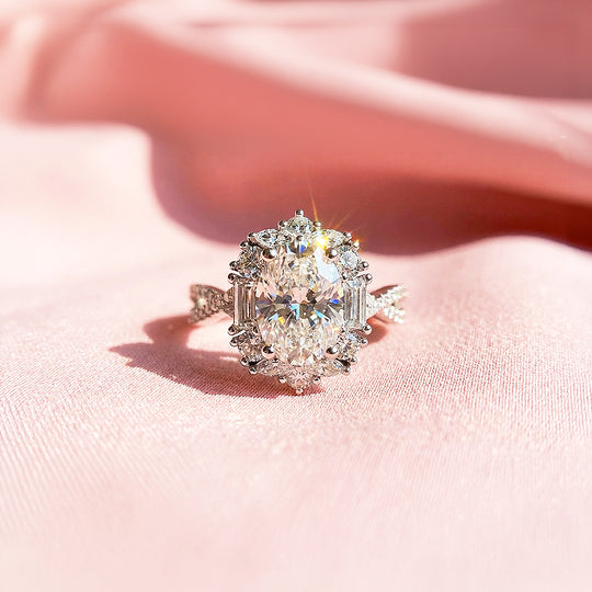 Halo Engagement Ring | Oval Diamond Simulant | White Gold Plating | Luxe5182