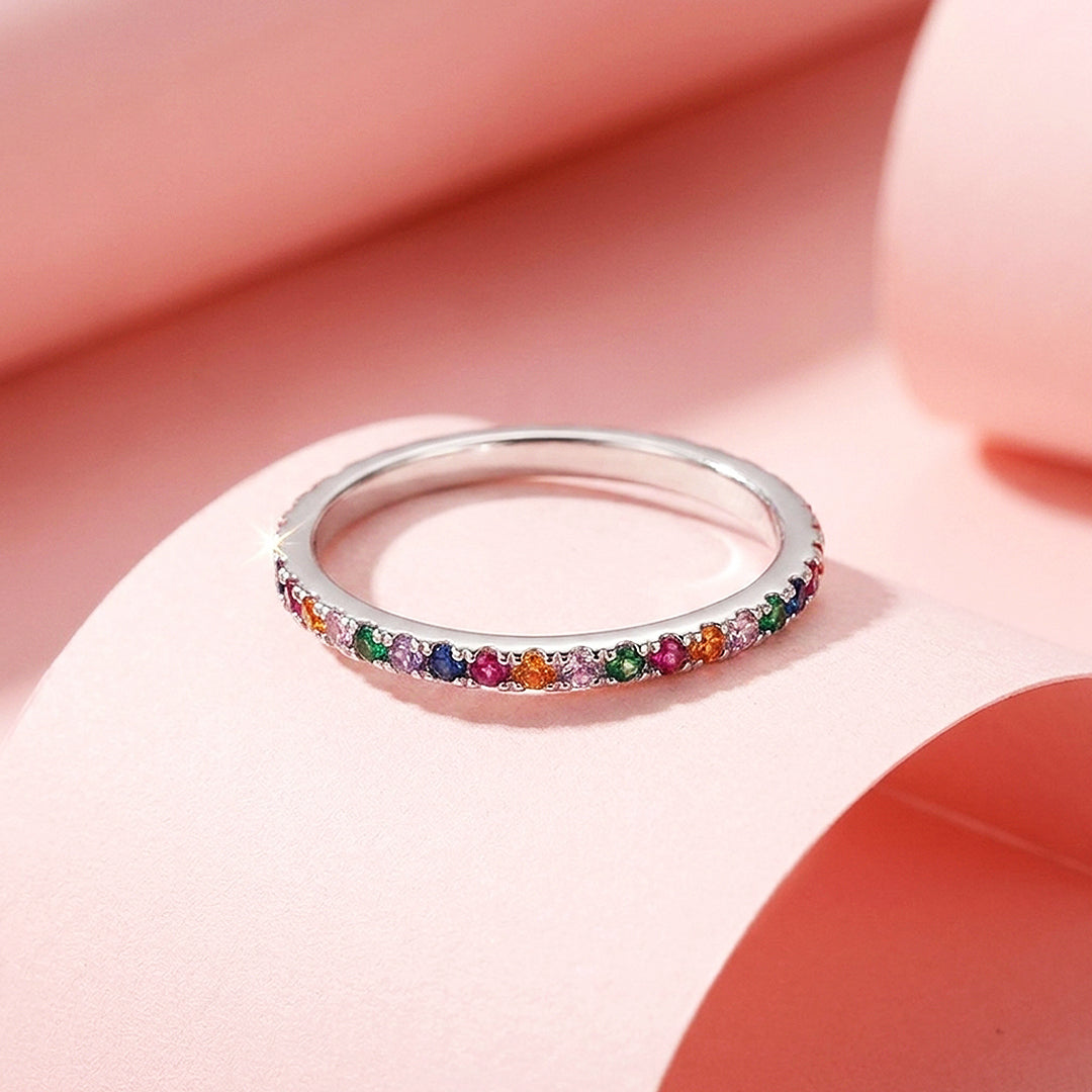 Rainbow Pavé Eternity Ring | Diamond Simulant | 925 Sterling Silver | Prm5007