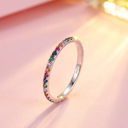 Rainbow Pavé Eternity Ring | Diamond Simulant | 925 Sterling Silver | Prm5007