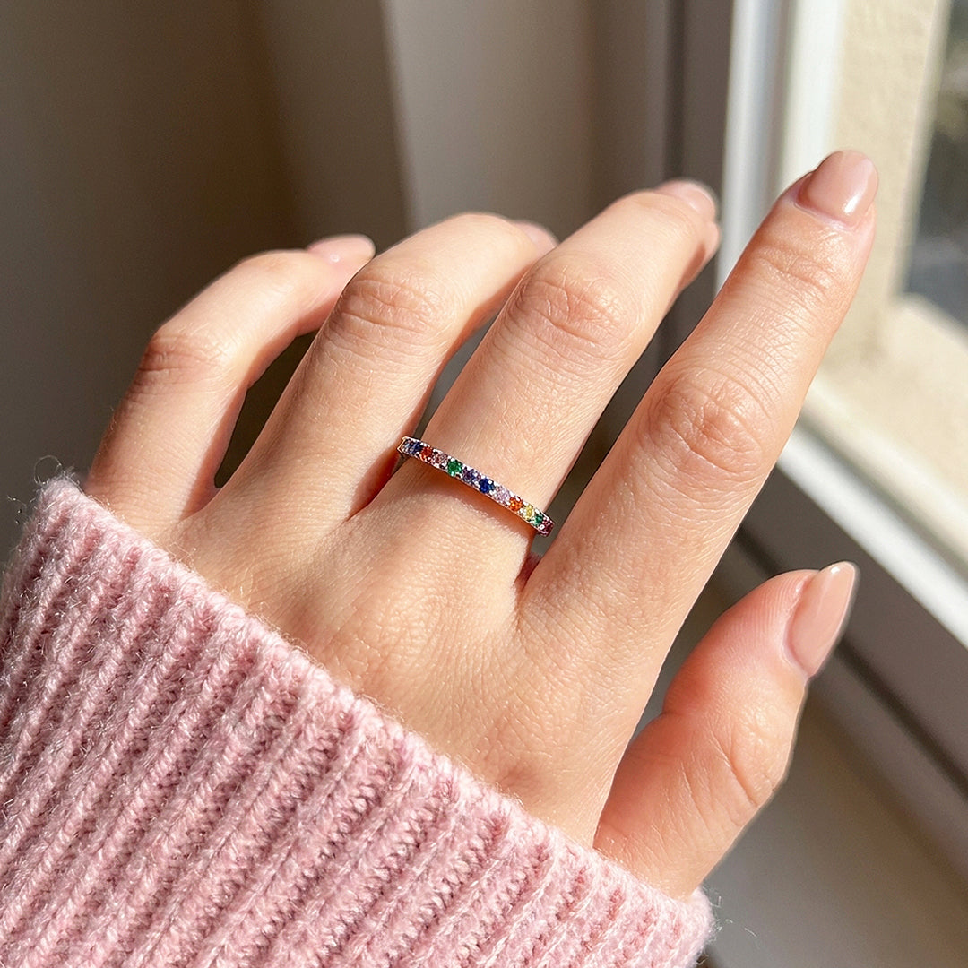 Rainbow Pavé Eternity Ring | Diamond Simulant | 925 Sterling Silver | Prm5007