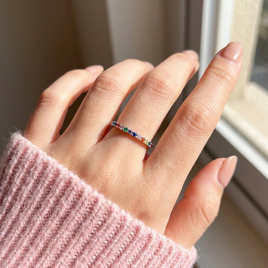 Rainbow Pavé Eternity Ring | Diamond Simulant | 925 Sterling Silver | Prm5007