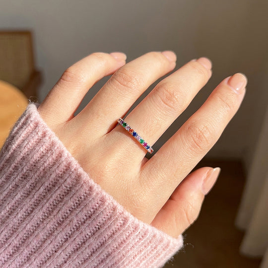 Rainbow Pavé Eternity Ring | Diamond Simulant | 925 Sterling Silver | Prm5007