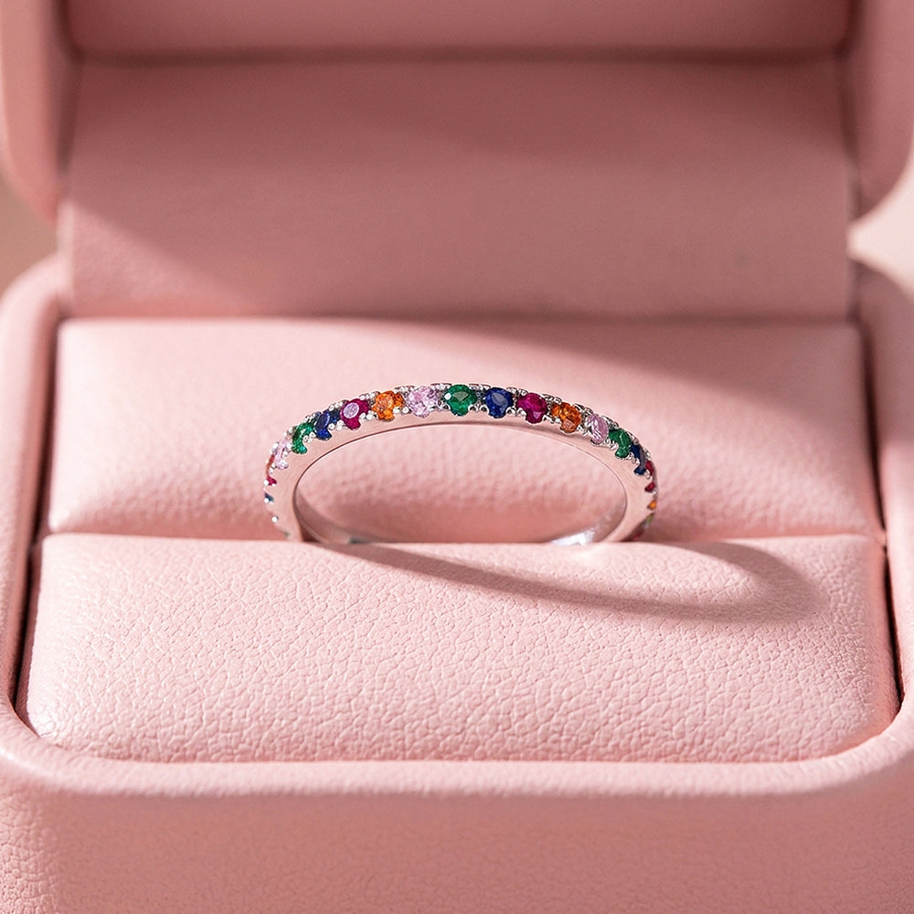 Rainbow Pavé Eternity Ring | Diamond Simulant | 925 Sterling Silver | Prm5007