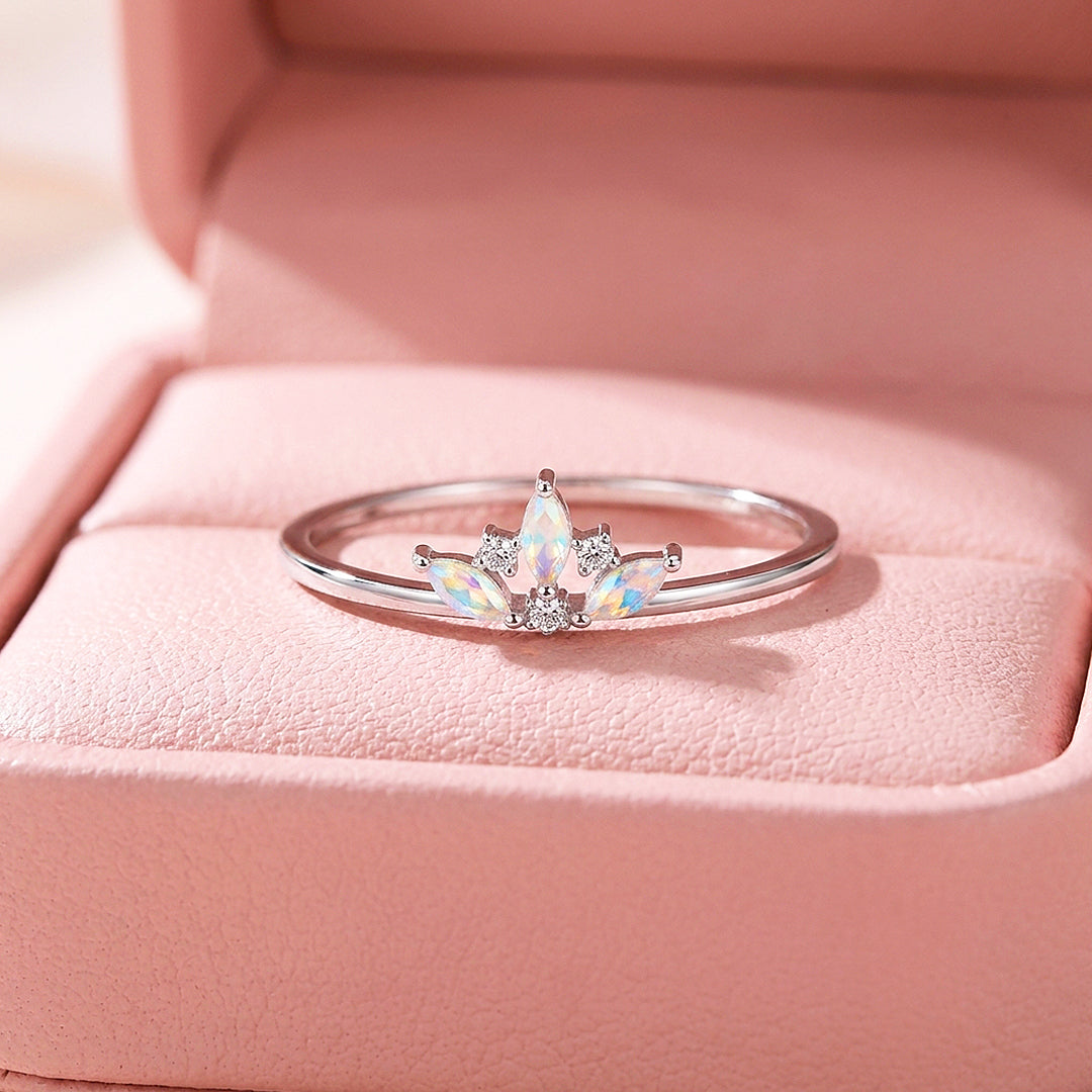 Moonstone Crown Ring | Moonstone &amp; Diamond Simulant | 925 Sterling Silver | Prm5035