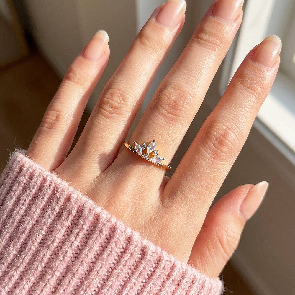 Moonstone Crown Ring | Moonstone & Diamond Simulant | 925 Sterling Silver | Prm5035