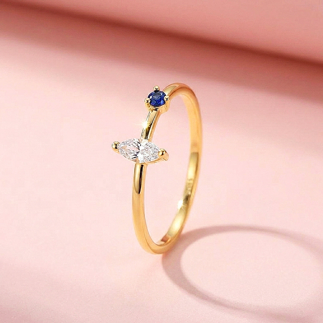 Marquise &amp; Navy Duo Ring | Diamond Simulant | 925 Sterling Silver | Prm5012
