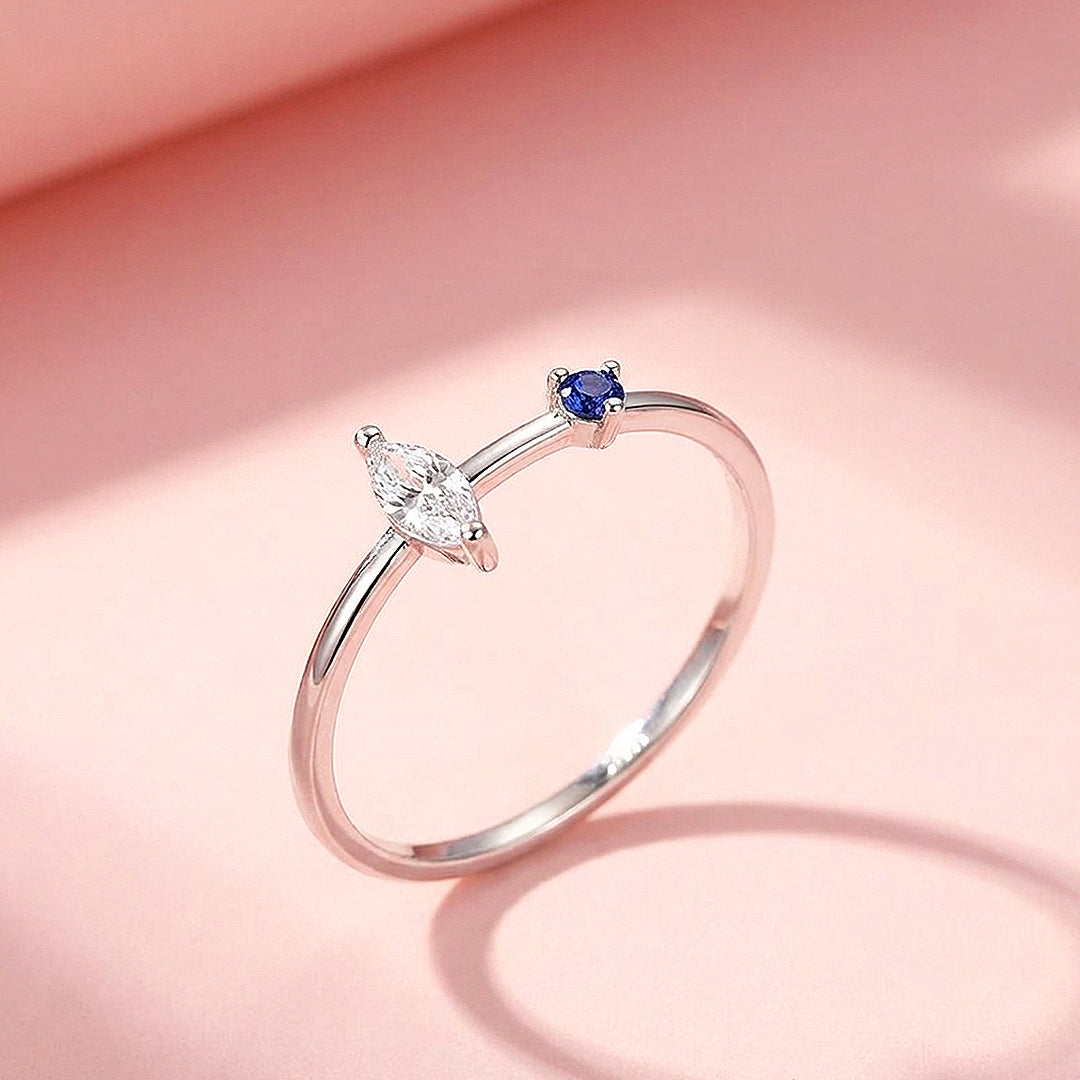 Marquise &amp; Navy Duo Ring | Diamond Simulant | 925 Sterling Silver | Prm5012