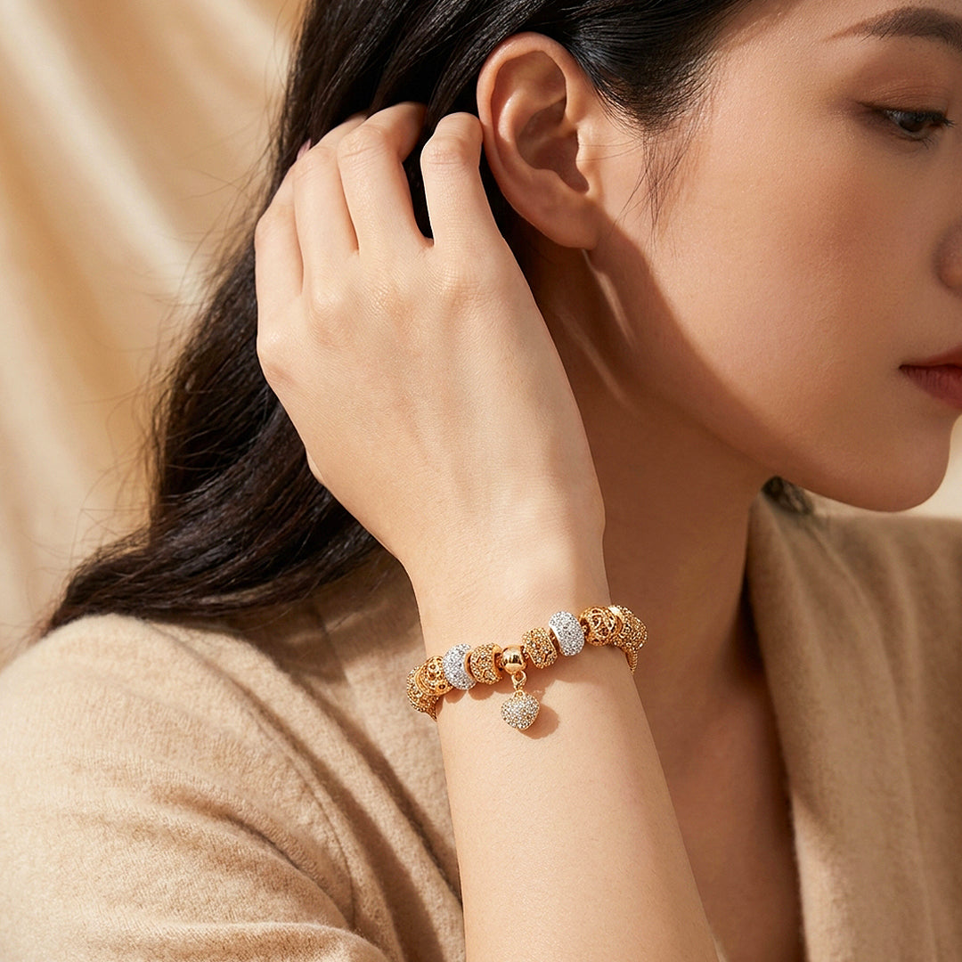 Pavé Heart Charm Bracelet | Diamond Simulant | Luxe6055